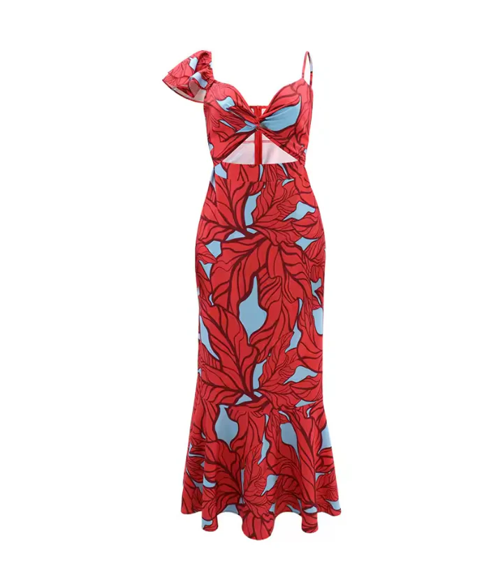 Floral Print High-Waisted Spaghetti Strap Cut-Out Maxi Dress - Image 3