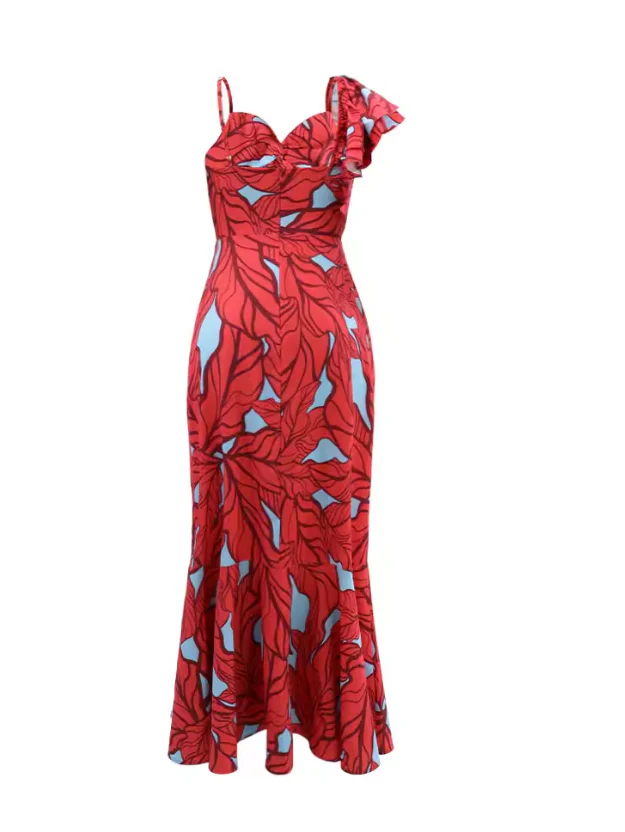 Floral Print High-Waisted Spaghetti Strap Cut-Out Maxi Dress - Image 4