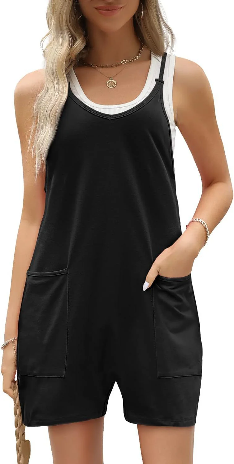 Women's Casual Sleeveless Loose Short Jumpsuit with Thin Straps - Image 14