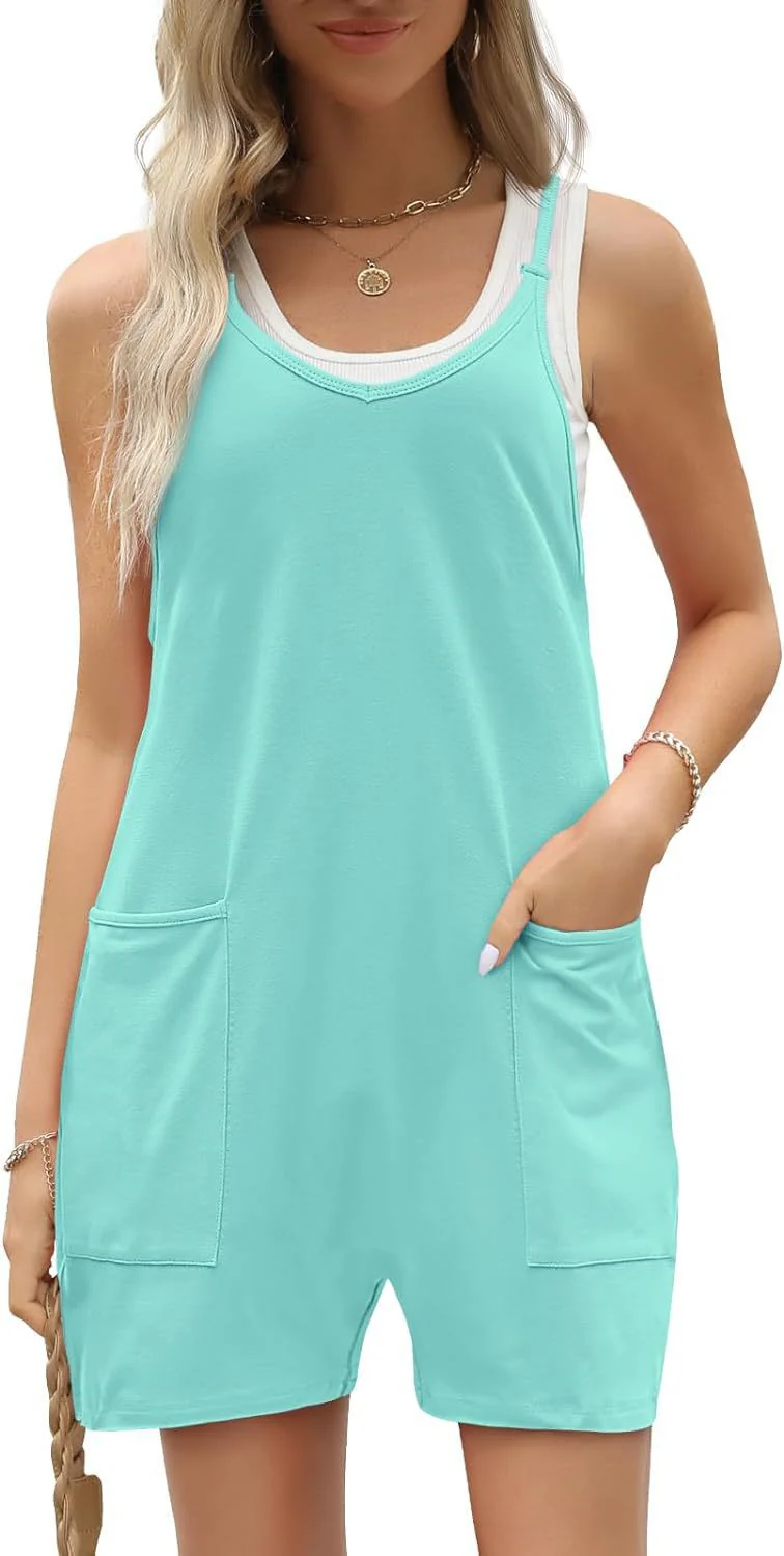 Women's Casual Sleeveless Loose Short Jumpsuit with Thin Straps - Image 19