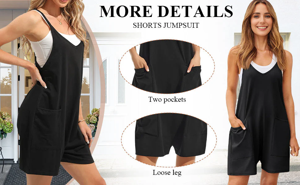 Women's Casual Sleeveless Loose Short Jumpsuit with Thin Straps - Image 4