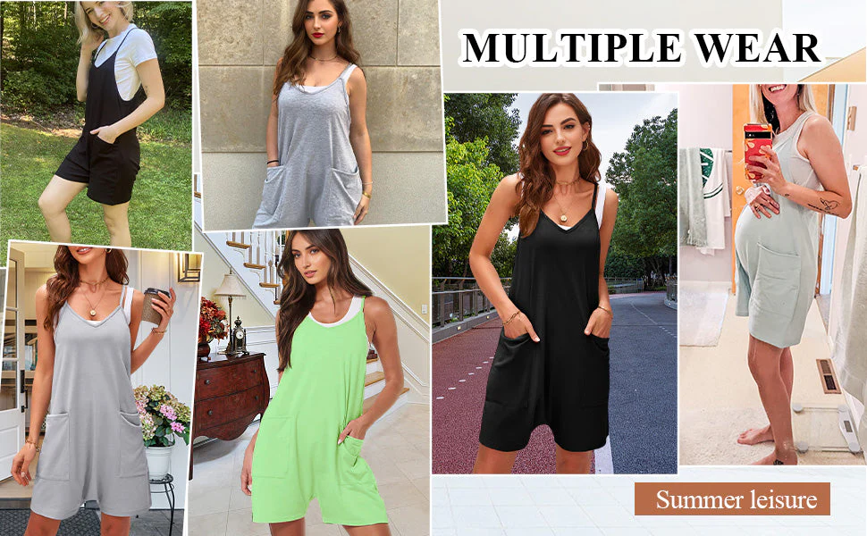 Women's Casual Sleeveless Loose Short Jumpsuit with Thin Straps - Image 5