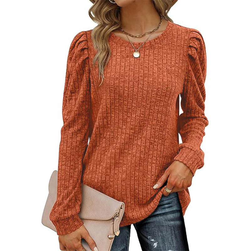 Women's Puff Sleeve Long Sleeve Crew Neck Knit Top - Image 10