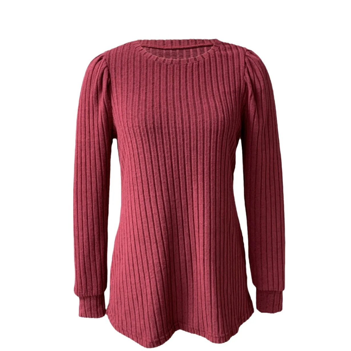 Women's Puff Sleeve Long Sleeve Crew Neck Knit Top - Image 4