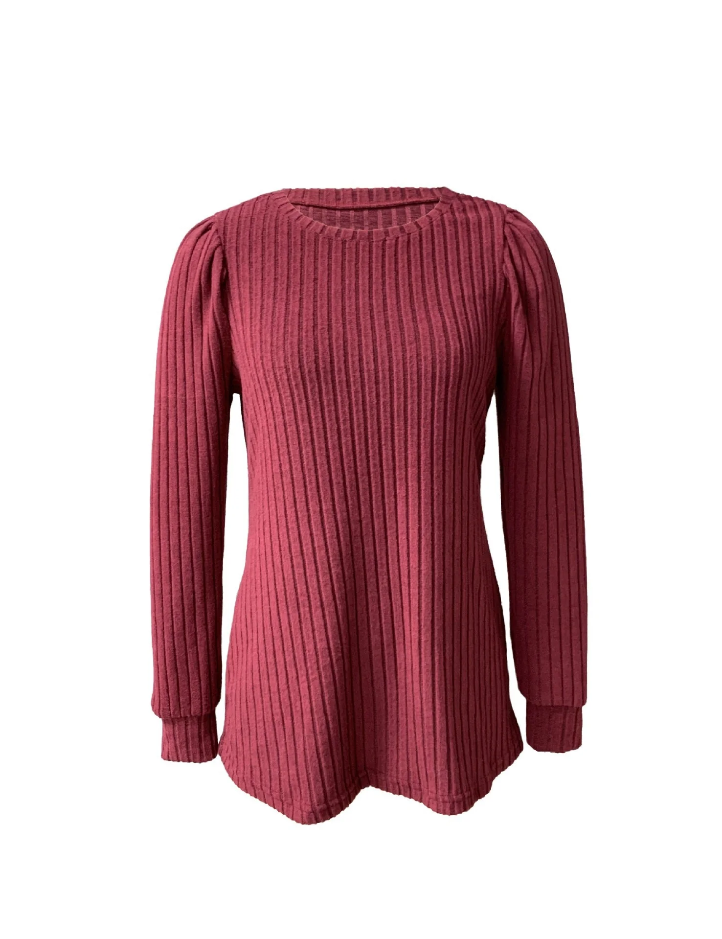 Women's Puff Sleeve Long Sleeve Crew Neck Knit Top - Image 5