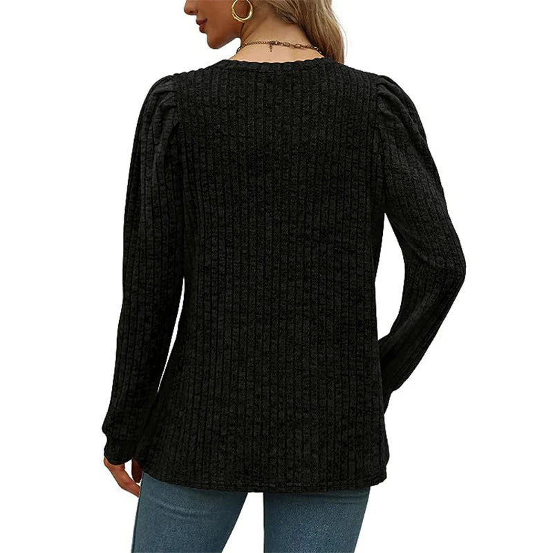 Women's Puff Sleeve Long Sleeve Crew Neck Knit Top - Image 8